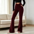 thumbnail image 2 of LIaqionyy Women's Flare Yoga Pants Stretch Casual Ribbed High Waist Leggings Solid Color Bootcut Bottom Pant with Pockets, 2 of 6