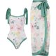 thumbnail image 1 of Trajes de baño de una pieza para mujer con pareo de playa para cubrir faldas largas, trajes de baño de dos piezas con estampado vintage, 1 of 4