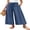 Denim-Blue, variant on Womens Capri Pants Elastic Waisted Drawstring Wide Leg Dressy Pants Summer Beach Pockets Cropped Trousers Size XL