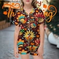 thumbnail image 2 of RUTAYY Girls Thanksgiving Pajama Set Turkey Pumpkin Design Short Sleeve Top Shorts Kids Festive Sleep Outfit, Brown, 2 of 4