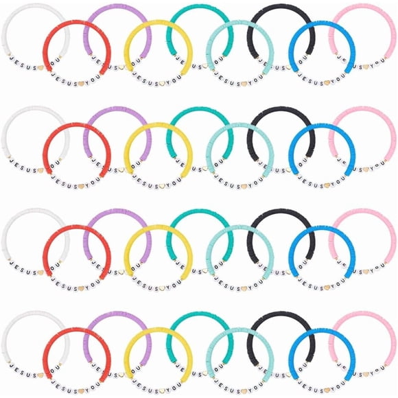 Environ 36 Pcs 9 Styles Perles en Argile Bracelets Chrétiens Juses Love You Bracelets Bracelets d'Amitié Bijoux Bracelets Perles Bracelets Extensibles d'Amitié pour Femmes