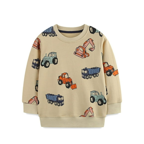 WEIYLL Chandails à Capuchon pour Garçons Col Rond Manches Longues avec Imprimé Voiture Vêtements Beige Hauts d'Automne pour 7-8 Ans