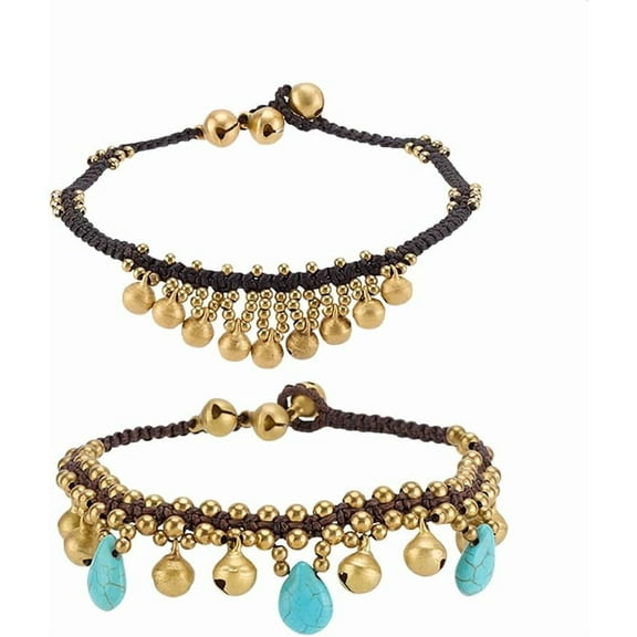 Ankle Bracelets 2pcs Bell Anklets Indian Anklets Golden Bell Ankle Bracelet Turquoise Drop for Women Adults Boho Summer Beach Jewelry Gifts 9.5 inch diy