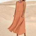 thumbnail image 2 of Diufon Casual Summer Linen Dresses for Women Round Neck Sleeveless Dress Solid Color Dress with Pockets, 2 of 5