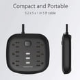 thumbnail image 3 of Gzxs Surge Protector Power Strip with 3 USB Ports & 6 AC Outlets, 5 ft Long Extension Cord Muti-purpose Desktop Charging Station for Home Travel Office, Black, 3 of 8
