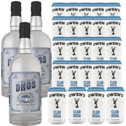 Dhōs Handcrafted Non-Alcoholic Vodka 750 ML Bottle w Pack Owen’s Mixers Club Soda 8.2 OZ Cans - Keto-Friendly, Zero Sugar, Zero Calories, Zero Proof - Perfect for Mocktails - A