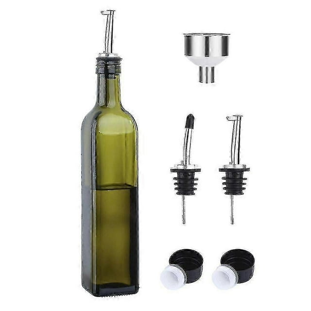 Glass Olive -500 Ml Green And Vinegar With Pourer And Funnel-olive Carafe