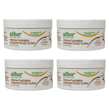 Alba Botanica Intense Hydration Whipped Body Butter with Shea, Cocoa & Kukui Nut Butters, 6.5 oz Pack of 4