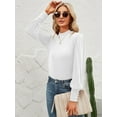 thumbnail image 3 of SWQZVT Womens Mock Neck Puff Long Sleeve Tops Casual Loose Solid Basic T Shirt Button Cuffs Pullovers Shirts Blouse, 3 of 6