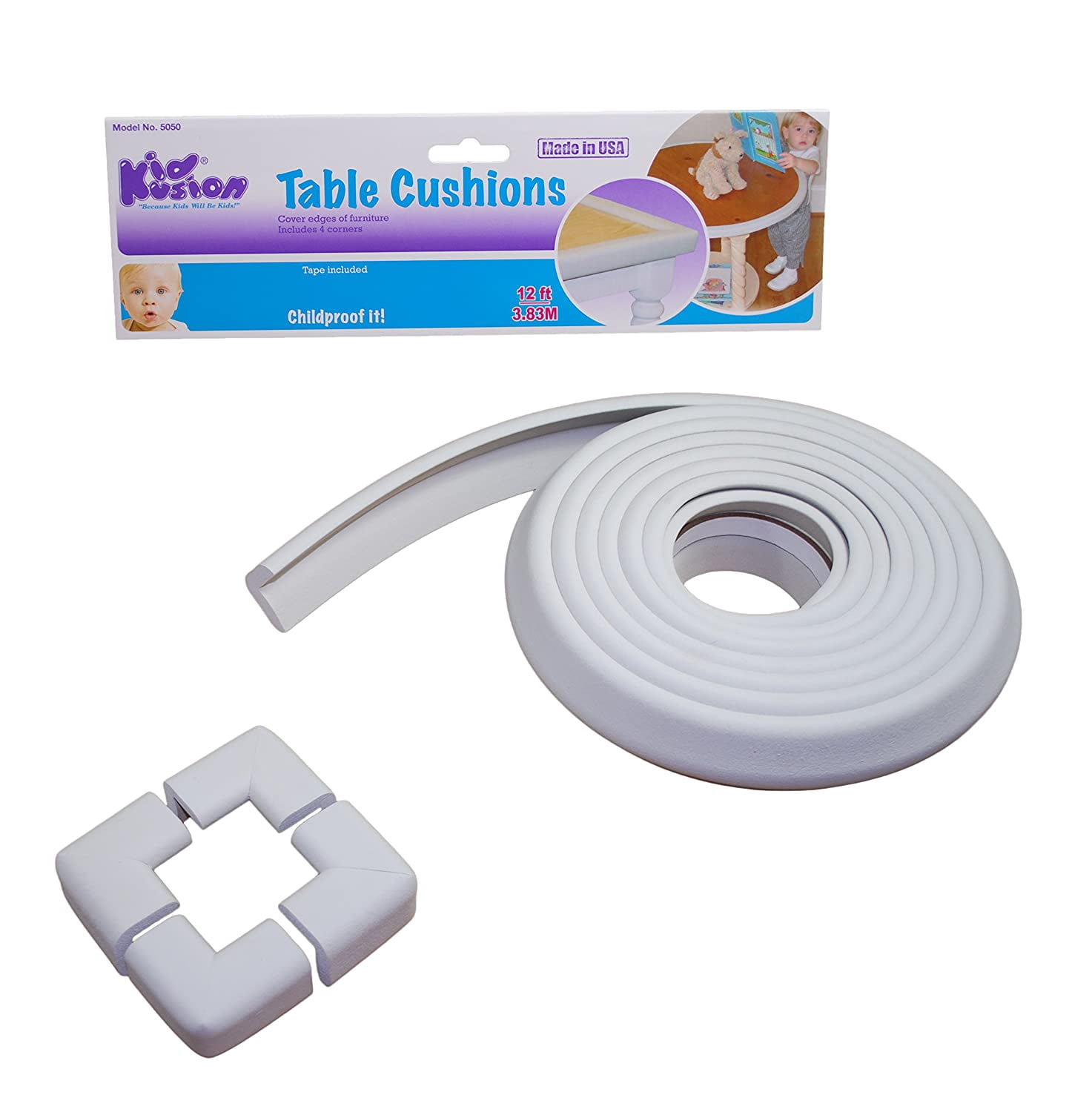Kidkusion Table Cushion 16 ft Gray, Babyproof Edge + Corner Guards, Child Safety Bumper
