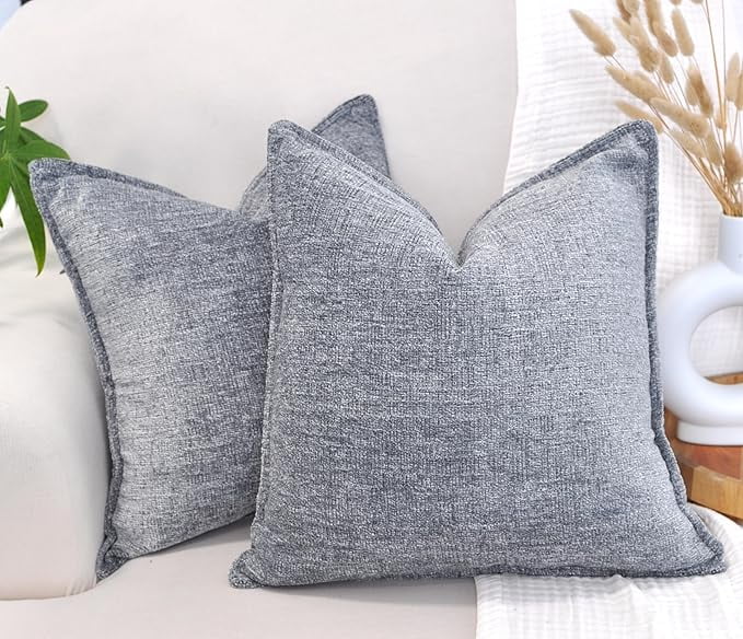 Grey Cushion Covers 18x18 inches Soft Textured Chenille Solid Pillow Covers For Sofa, Accent Chair, Couch, Modern Cozy Gray PillowCases Set of 2