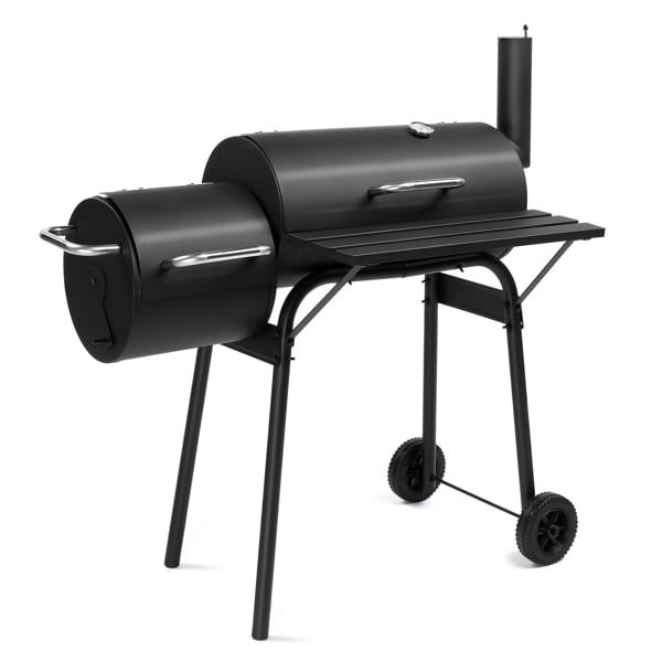 Charcoal Grill & Offset Smoker Combo - 43.7" Heavy-Duty All-Metal with Side Table, Wheels & Thermometer - Backyard, Patio BBQ Smoker