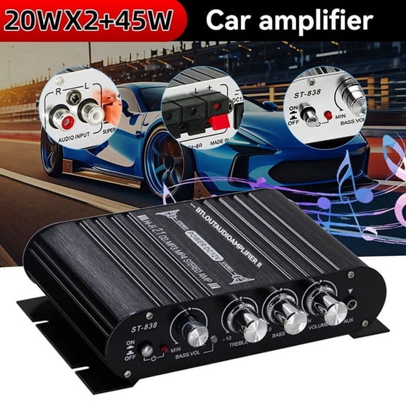 -838 Mini HiFi 2.1 Channel Stereo Bass Sound Amp and Treble Adjustment Audio Amplifier Car Home US Plug New