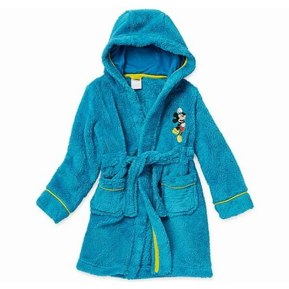 Disney Mickey Mouse Boy's Blue Plush Minky Fleece Hooded Bathrobe (Size 5/6)