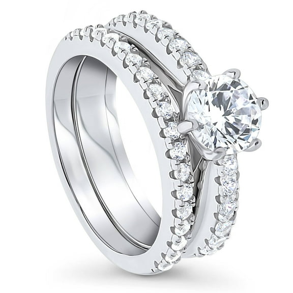 BERRICLE Sterling Silver Solitaire Wedding Engagement Rings 1 Carat Round Cut Cubic Zirconia CZ Ring Set for Women, Rhodium Plated Size 9