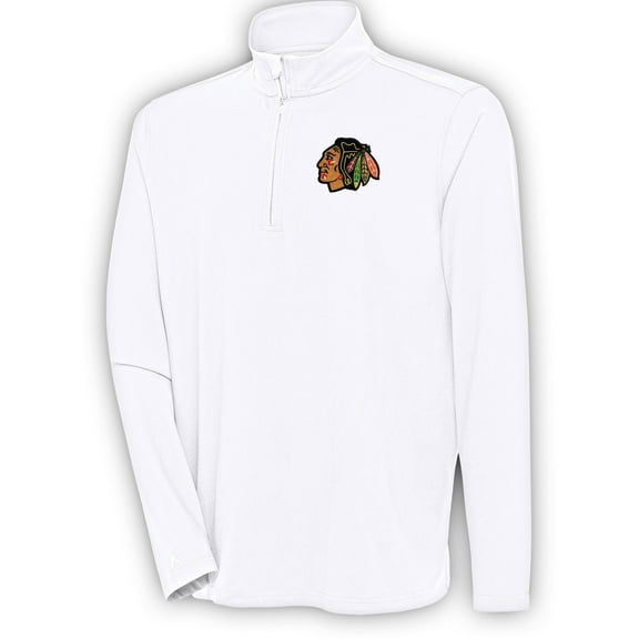 Men's Antigua  White Chicago Blackhawks Hunk Quarter-Zip Pullover Top