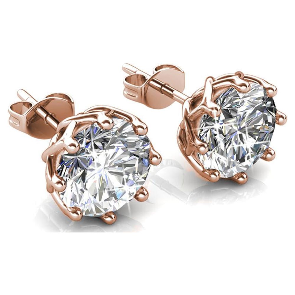 Cate & Chloe Eden 18k Rose Gold Plated Stud Earrings with Round Cut Crystals | Womens Jewelry, Gift for Her - image 3 of 8