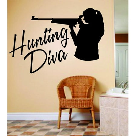 Hunting Diva Letters With Deer Buck Image Animal Hunting Hunter Gun picture Art Girl Ladies Sticker Vinyl Wall Decal 6 X 12
