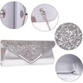 thumbnail image 4 of Bolso de noche tipo clutch JM plateado con lentejuelas brillantes para mujer, 4 of 5