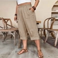 thumbnail image 5 of Plus Size Women's Cotton Linen Casual Capri Pants Pockets Elastic High Waist Cropped Trousers Versatile Bottoms for Daily Life and Travel, 5 of 8