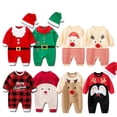 thumbnail image 2 of Disfraces de Navidad, ropa para bebés y niños, Cosplay para niñas, elfo verde, Papá Noel, Pelele de algodón de manga larga para niños y niñas + conjunto de sombrero, traje de Navidad, 2 of 4