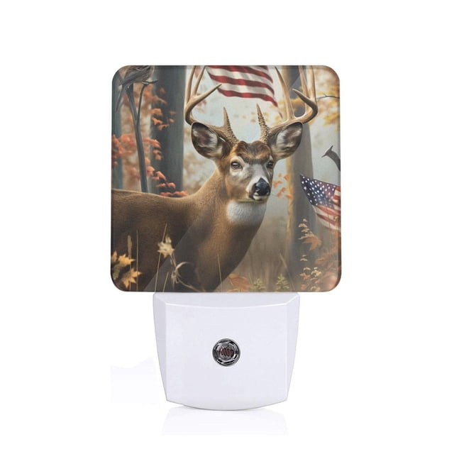 Balery American Wildlife Deer Forest Luz Nocturna LED con Sensor Automático, Enchufe con Sensor Crepuscular, Luz Suave de 0.5W para Dormitorio, Pasillo, Baño-EU