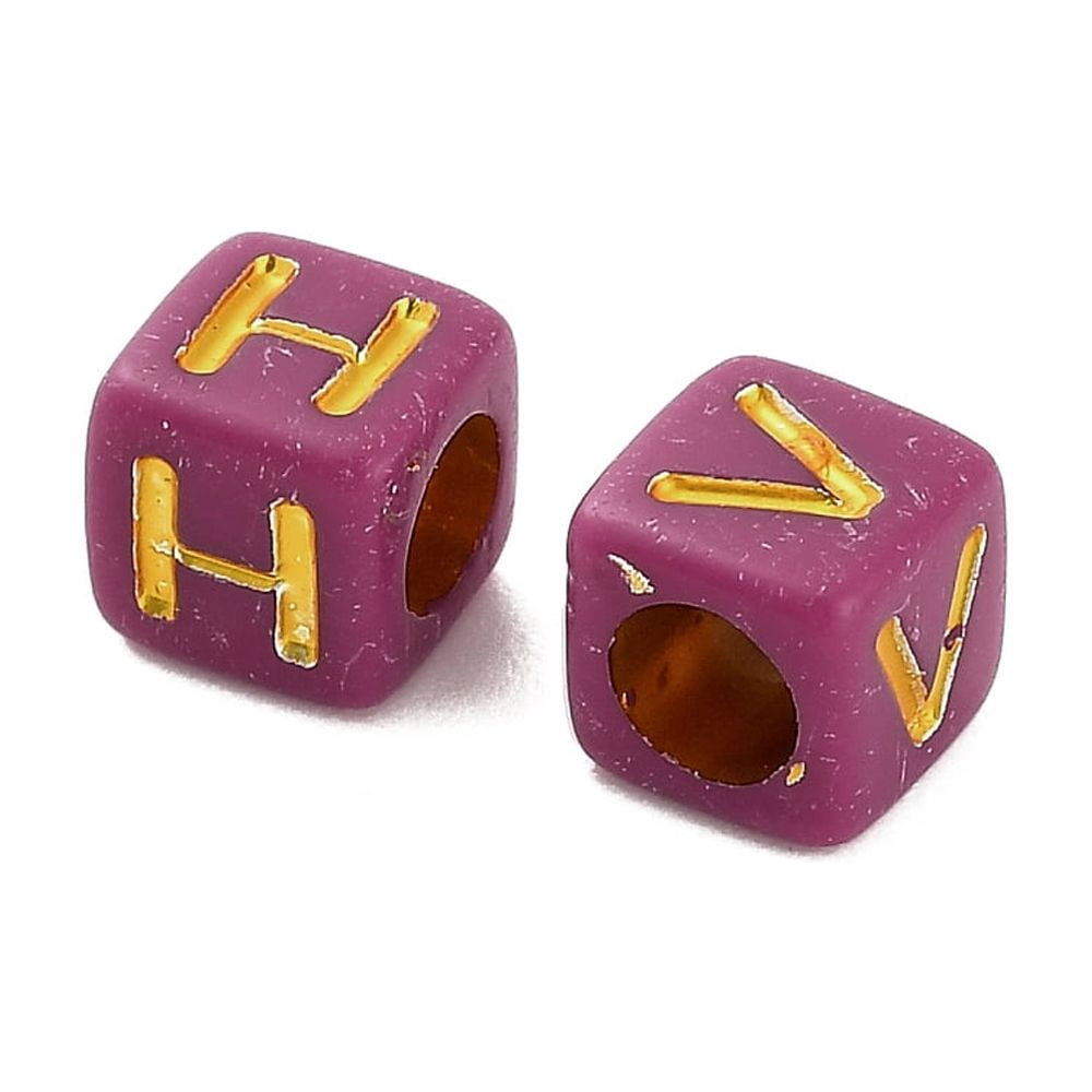 Opaque Acrylic Beads Cube with Letter Golden Metal Enlaced Old Lace 6x6x9mm Hole: 3mm 3125pcs/500g