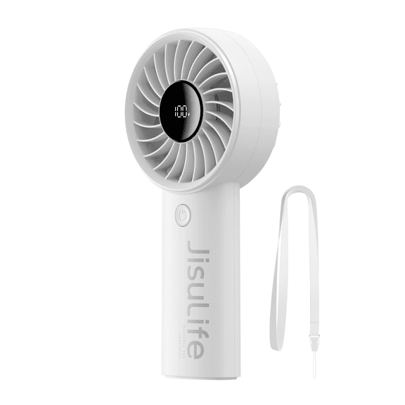 JISULIFE Handheld Fan - 5-Speed LED Display & 3600mAh Battery, USB-C Rechargeable with Lanyard, Compact Cooling for Travel/Beach/Makeup