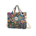 thumbnail image 7 of FORMRS Womens Corduroy Tote Bag Crossbody Shoulder Handbag with Pocket, Blue Colorful Flowers, 7 of 7