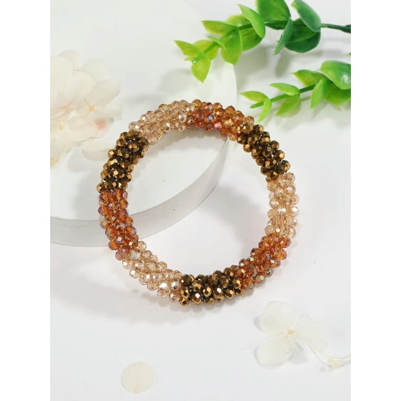 QQTDFG Holographic Brown Beaded Bracelet Women Bracelet Stackable Bracelet Crafted-default