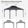 thumbnail image 3 of Domi 12' X 14' Permanent Gazebo Pavilion, Metal Hardtop Gazebo with Galvanized Steel Double Roof Canopy, Built-in Drainage Gutter, Curtain and Netting，Gray, 3 of 6