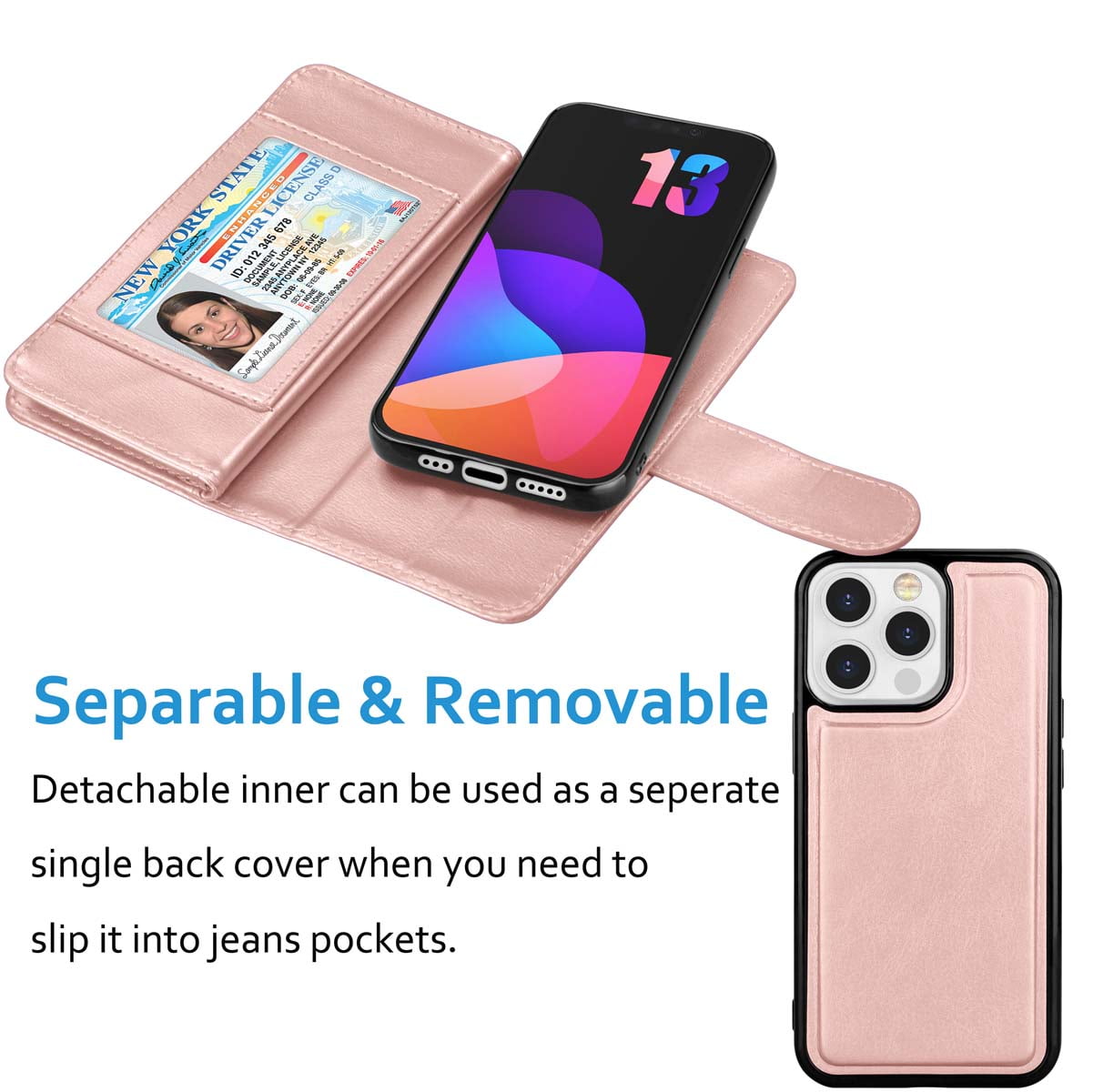 Cell Phone Cases for iPhone 13 Leather Wallet Protective Cases Magnetic  Folio Cover with Card Slots for Women and Men Phone Protective Shell