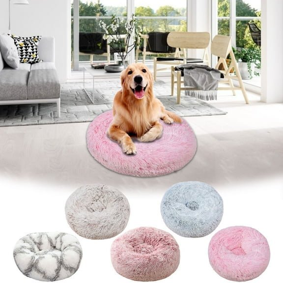JLFNYA Calming Dog Bed,Plush Anti-Anxiety Dog Bed for Small Medium Large Dogs,Warming Cozy Soft Cute Round Washable,Marshmallow Cuddler Nest Pet Bed,Diameter 80
