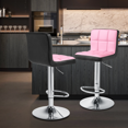 thumbnail image 4 of Magshion Set of 4 Adjustable Bar Stools with Square Stitch Backrest and Chrome Base Kitchen Counter Height Barstools, Pink/Black, 4 of 9