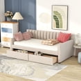 thumbnail image 4 of Twin Size Daybed with 2 Storage Drawers, Modern Sofa Platform Bed with Wood Slats Support , Soft Sofa Upholstered Daybed with Arm for Living Room, Bedroom and Dorm, Beige, 4 of 9