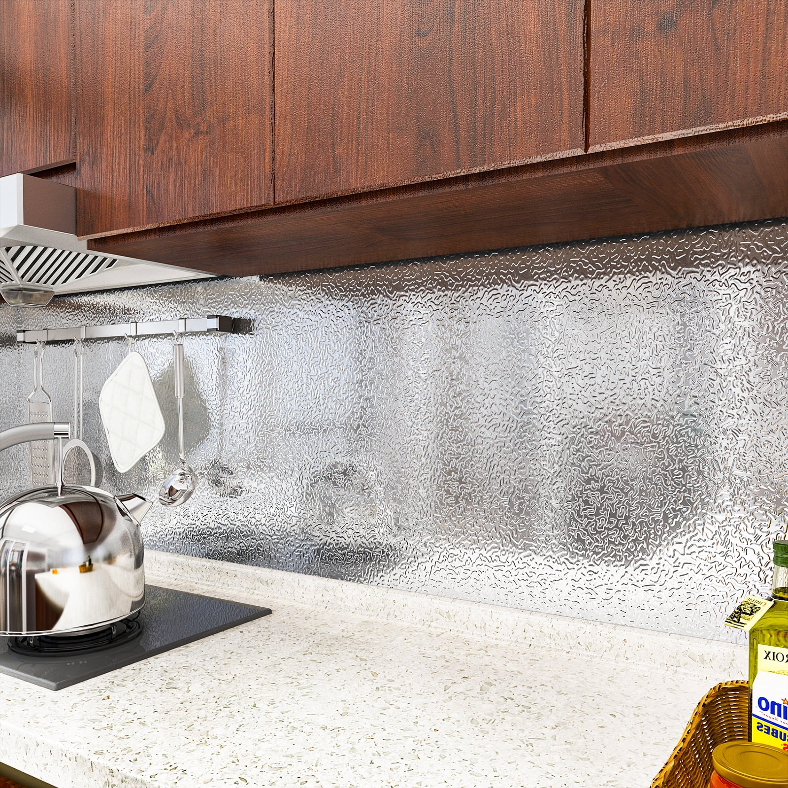 CRE8TIVE 24" x 118" Large Size Silver Wallpaper Stainless Steel Contact