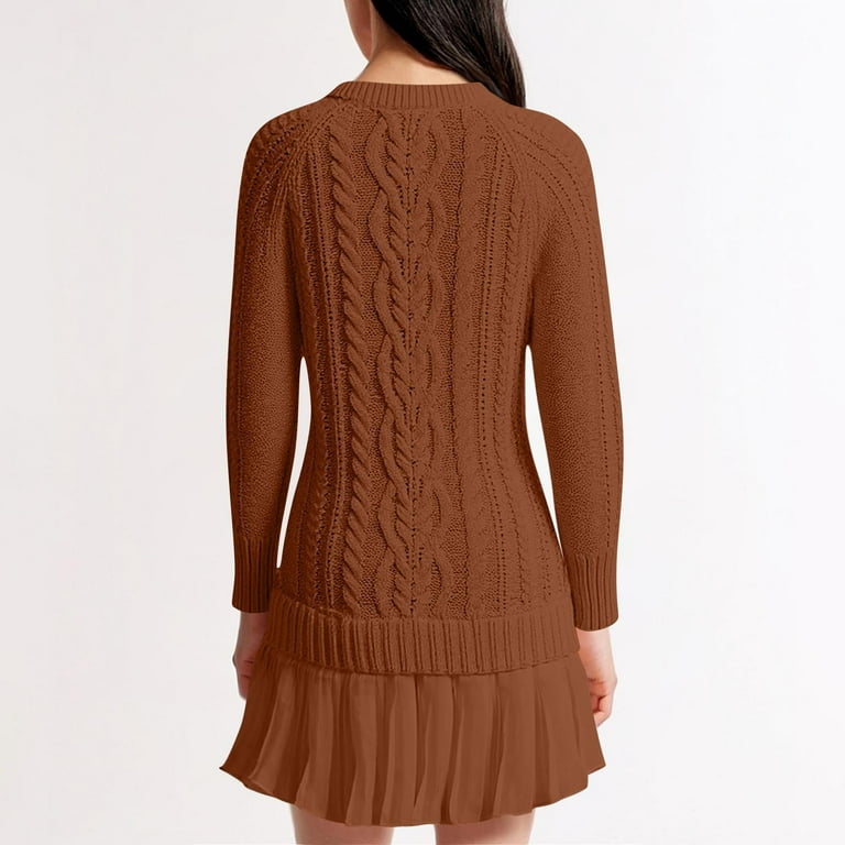 light brown knit dress Women Brown Ribbed Bodycon Dress with Turtle Neck M / Brown main image 0