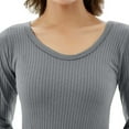 thumbnail image 2 of Xfvqtps Thermal Underwear for Women Pullover Round Neck Long Sleeve Solid Color Stripe Fitting Stretch Cozy Soft Comfortable Warm Fall Winter Top and Long Pants Pajama Set Gray, 2 of 4