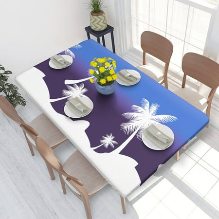 

Home Deluxe Tablecloth Palm Tree Waterproof Elastic Rim Edged Table Cover- For Christmas Parties And Picnics 4ft