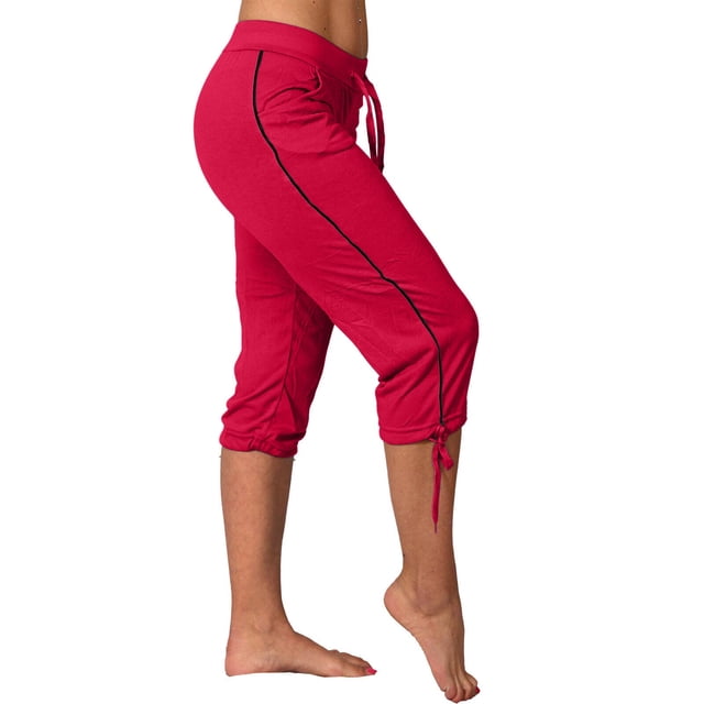 Jsaierl Drawstring Capris for Women Stretch Mid Waisted Capris with Pockets Summer Solid Color Comfy Yoga Pants Plus Size Workout Sweatpants