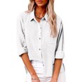 thumbnail image 2 of Button down shirts for women long sleeve Dressy Casual Tops Business Work Blouses Gauze Cotton Linen Shirts V Neck Loose Blouse Plus Size Elegant Tunic Top, 2 of 4