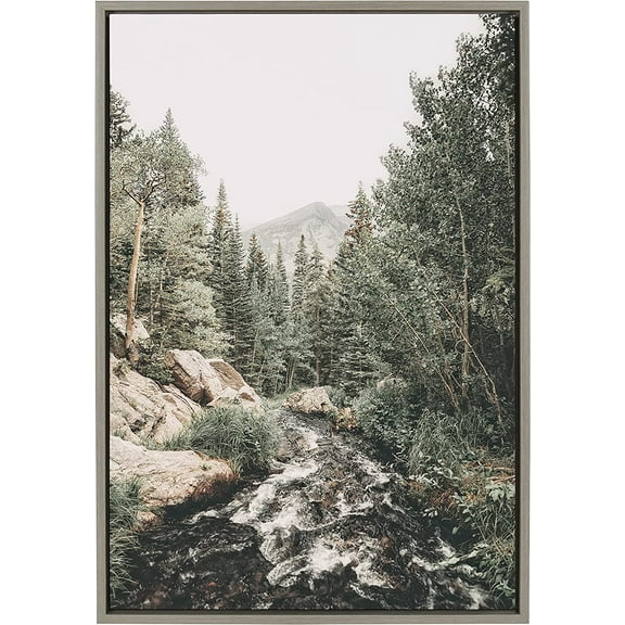 Kate and Laurel Sylvie Meet Me Here Framed Canvas Wall Art by Alicia Abla, 23x33 Gray, Decorative Landscape Art for Wall