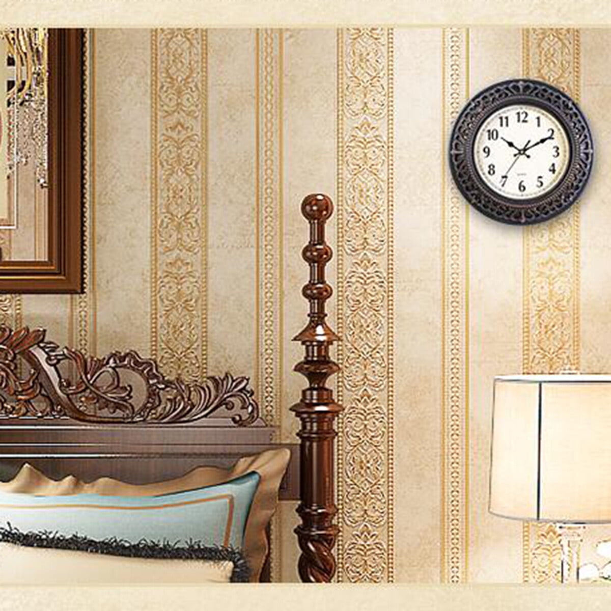 Vintage Dial Clock European Round Carved Silent Clock 3D Large Decorative Wall Clock for Living Room Bedroom Kitchen(Bronze)