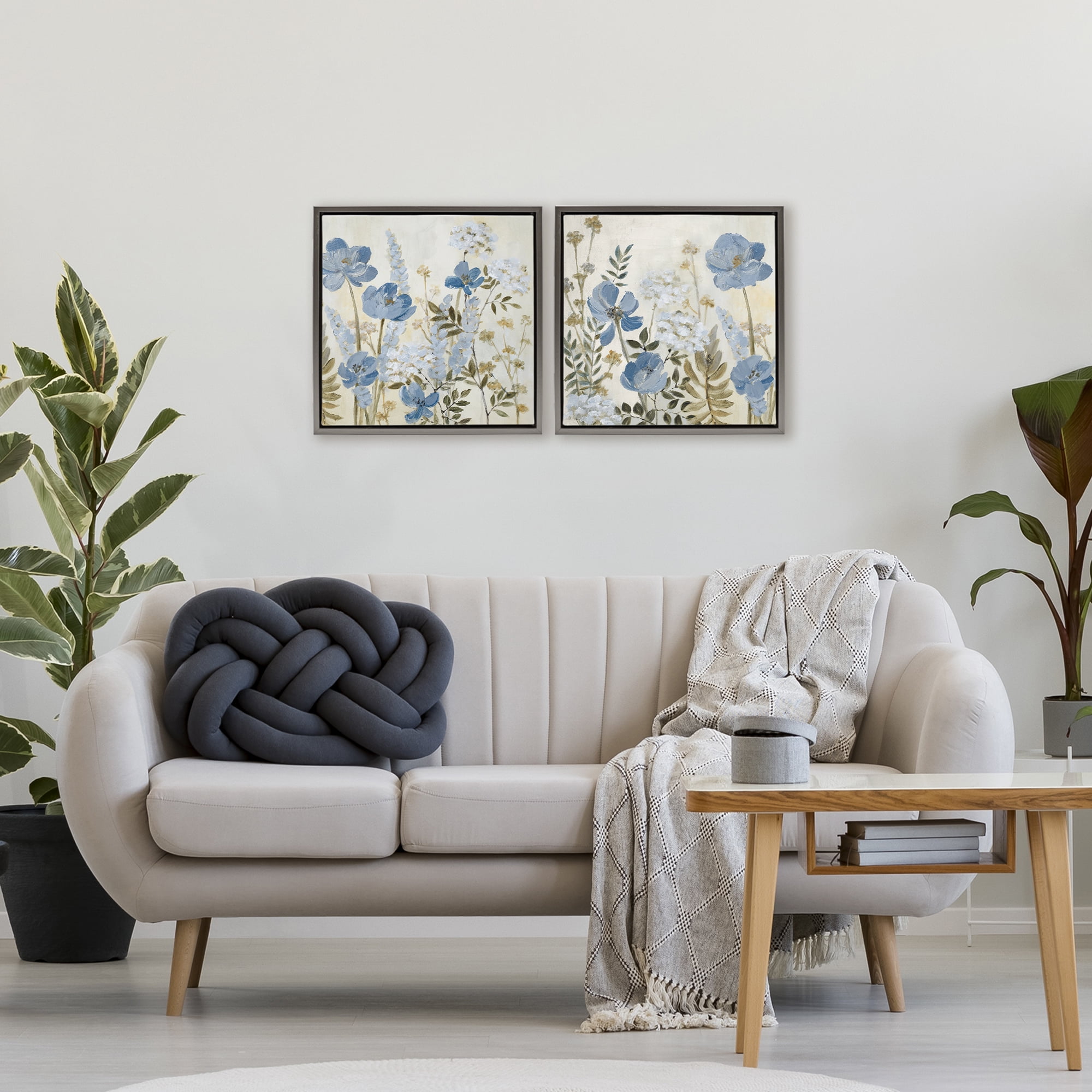 Stupell Industries Blue Peaceful Garden 2 Piece Gray Framed Floater Canvas Set, design by Lanie Loreth