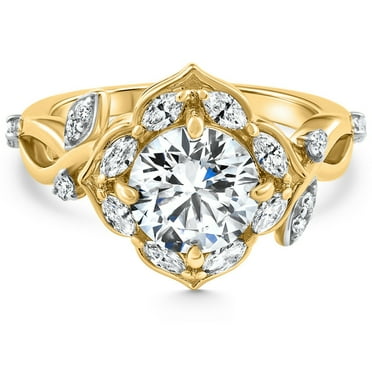 Pompeii Certified 2.53Ct Diamond Engagement Vine Petal Ring 14k Yellow Gold Lab Grown