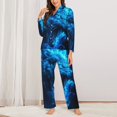 thumbnail image 2 of KLL Blue Fire Wolf Print Women's Long Sleeve Pajamas with Pants Sleepwear Loungewear 2 Set-Small, 2 of 7