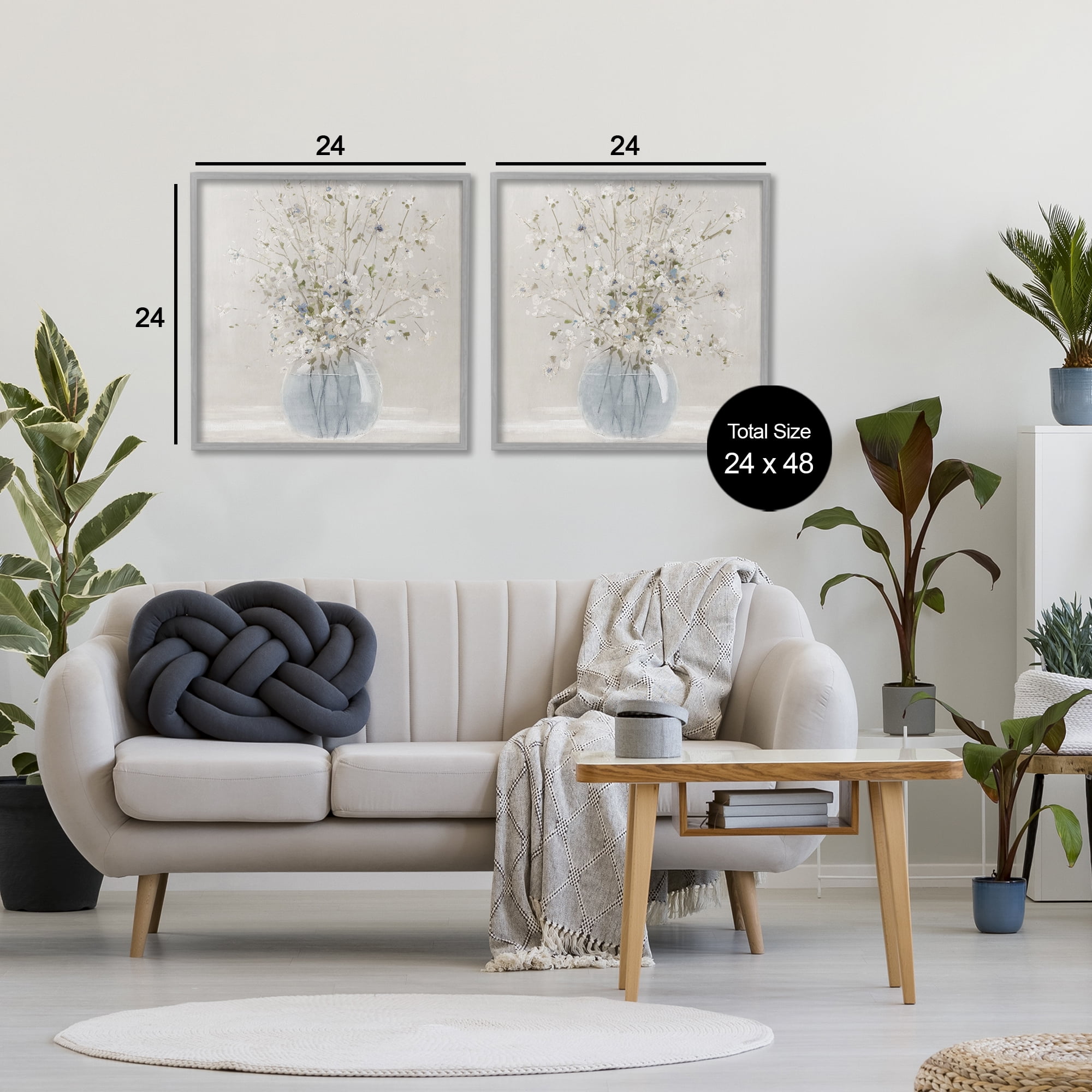 Stupell Industries Delicate Glass Vase Bouquet 2 Piece Gray Framed Giclee Art Set, design by Carol Robinson