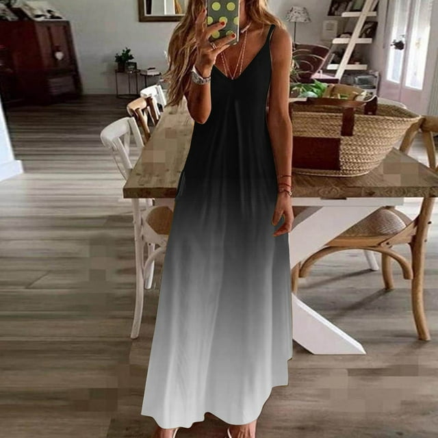 Weiqiqre Robe d'Été 2024 Sans Manches pour Femmes, Robe d'Été Décontractée et Tendance pour Femmes avec Poches, Sans Manches, en Dentelle, à Imprimé, à Col en V