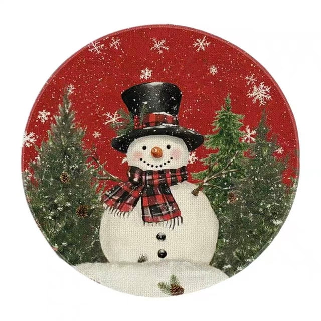 Decoraciones de Mesa de Navidad 35.5x35.5x0.5cm Navidad Muñeco de Nieve Alfombras Redondas Decoración de Mesa de Cocina Alfombras Aisladas Alfombras de Mantel