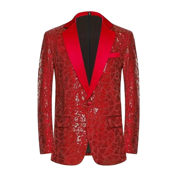 KeShDi Mens Jackets Men's Sequined Top Solid Color Suit Dress Fashionable Men's Jacket Men's Suit Jacket Red M